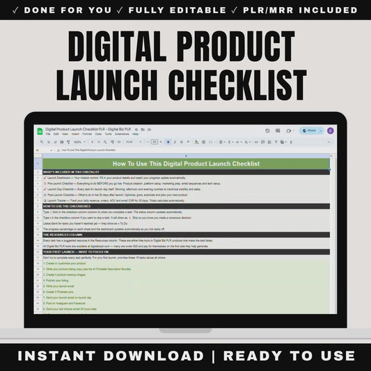 Digital Product Launch Checklist Template PLR MRR
