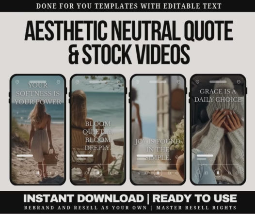 Aesthetic Neutral Reels Video Bundle | 20 Editable Instagram Reels | PLR + MRR