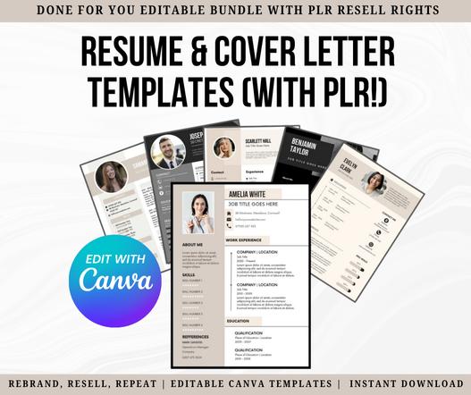 Editable resume and cover letter Canva templates bundle with 31 designs for digital product sellers and job seekers