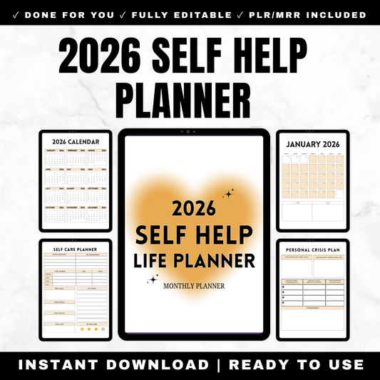 Self-love planner and journal with affirmations, self-care trackers, confidence building exercises and boundary worksheets with PLR resell rights

