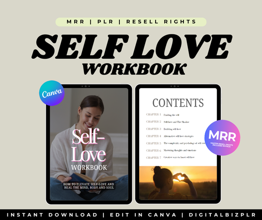 Self-Love Workbook PLR - 97-page eBook with journal exercises and resell rights